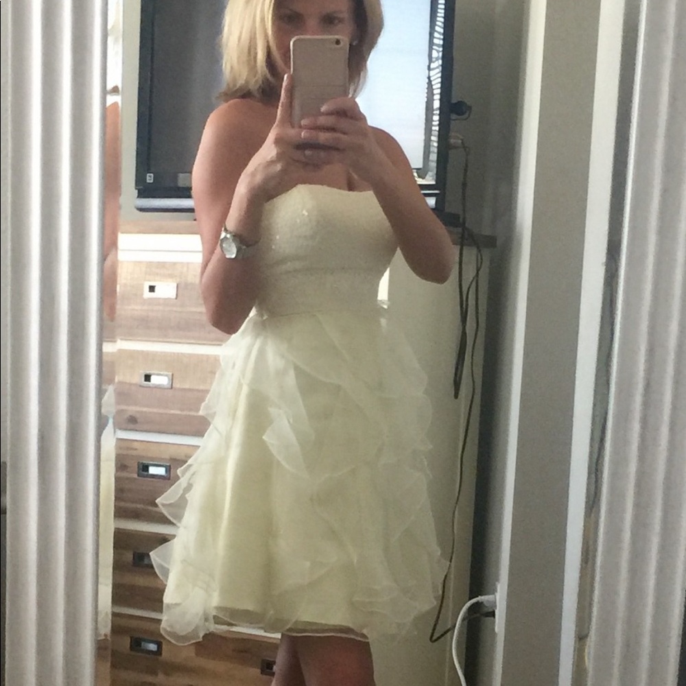 Betsey Johnson Cream Ruffled, Layered Midi Dress